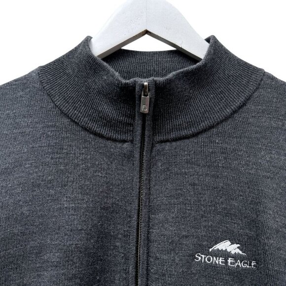 FOOTJOY Lined Wool Golf Sweater Mens Large Gray Zip Mockneck Stone Eagle - Picture 3 of 10